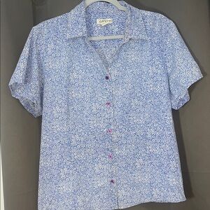 Orvis Cotton Women’s Blue and White Ditsy Floral Button-Down Collared Shirt XL
